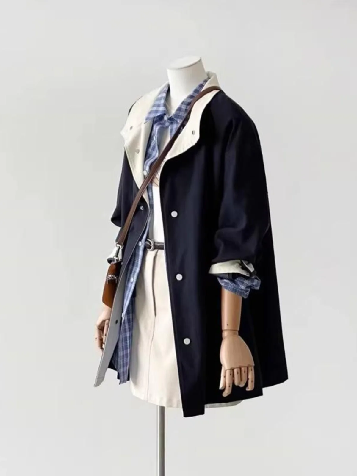 Trenchcoat Kort Windjack Dames 2025, Klein Afneembaar Seizoensmanchet Punk Gothic Effen Rits Trend Ultravioletbestendig Boho Terug