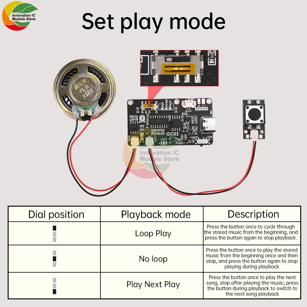 Recordable Sound Module 8M MP3 WAV Button Control Music Voice Player Programmable Board with Speaker for DIY Greeting Card Gift