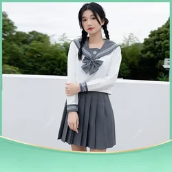 Japanese School Seifuku Girls Grey Sailor Dress Shirts Student JK Uniforms Korean Pleated Skirt Set Kawaii Schoolgirl Costume BC