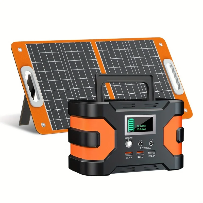 150W Portable Power Station 60W Solar Panel, 2 X 150W AC Outlets, 166Wh/45000mAh Backup Power Emergency Power Supply