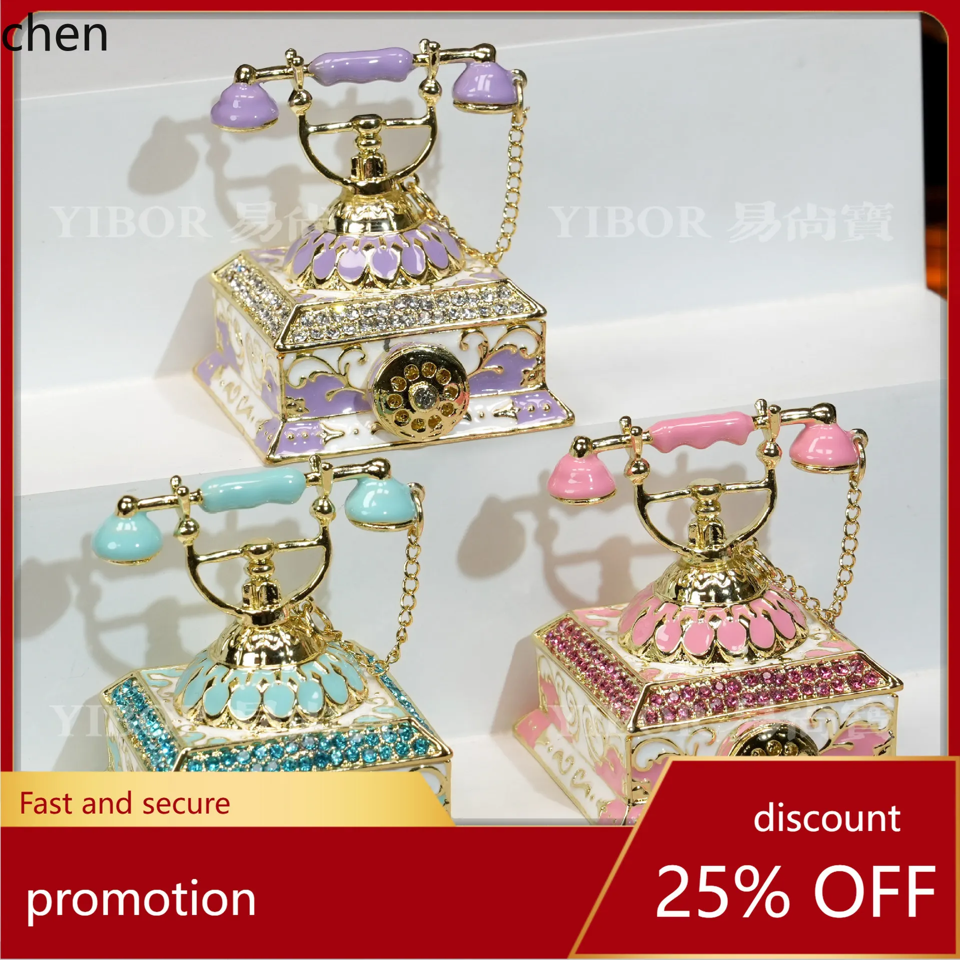 

H1 New Enamel Jewelry Box Telephone Metal Craft Ring Earring Jewelry Storage Box Home Decoration