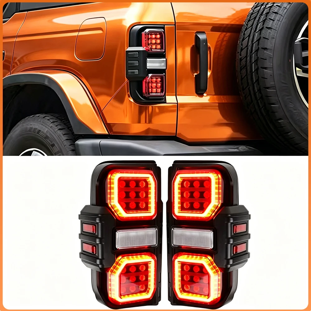 LED Car Taillights Assembly for Ford Bronco 2021-2025 Auto Rear Lamps Upgrade Startup Effect Flashing Signal Light Accessories