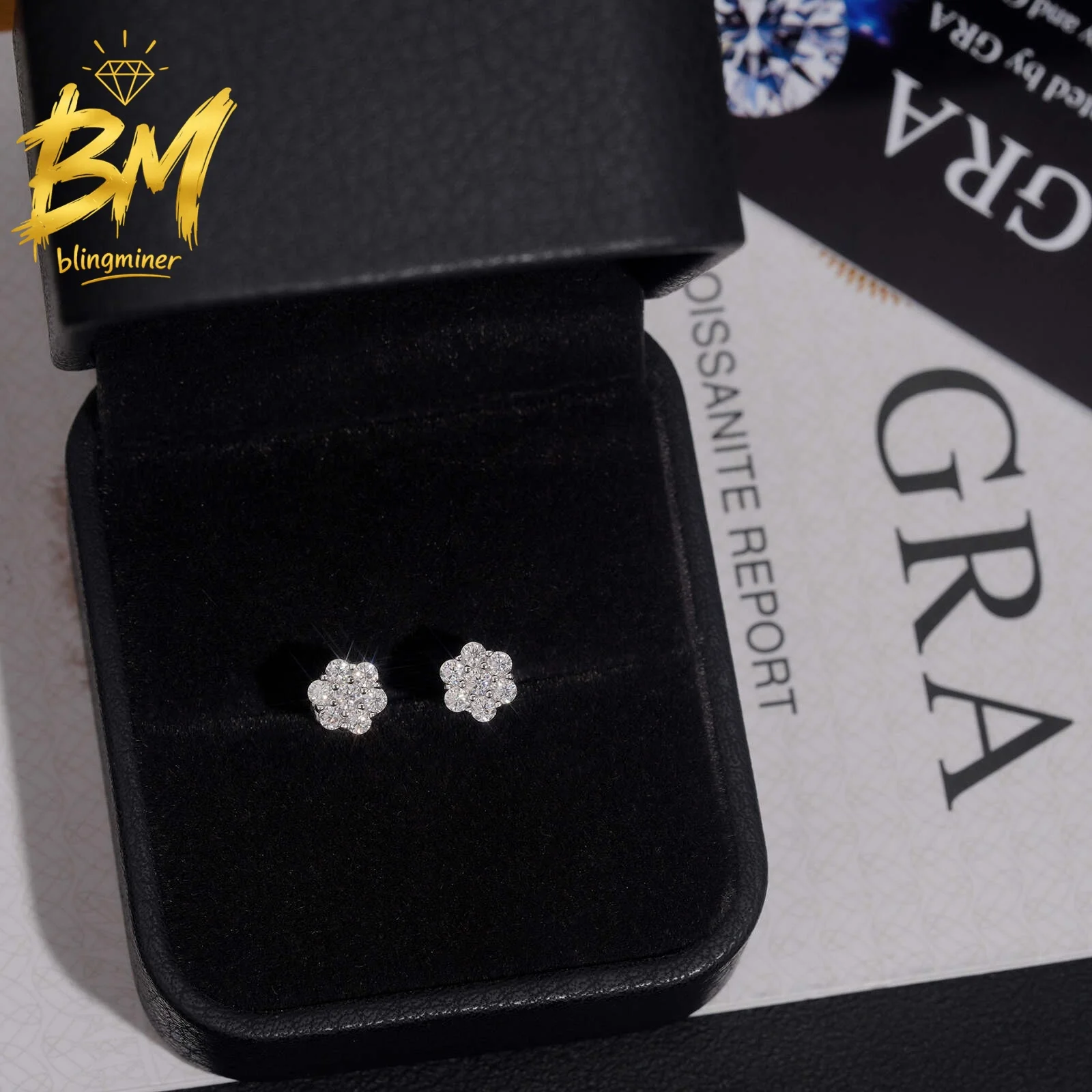 Blingminer 6mm Hot Sale Flower VVS Moissanite Earrings For Men Women S925 Silver Ear Studs Jewelry Pass Diamonds Tester Free Shi