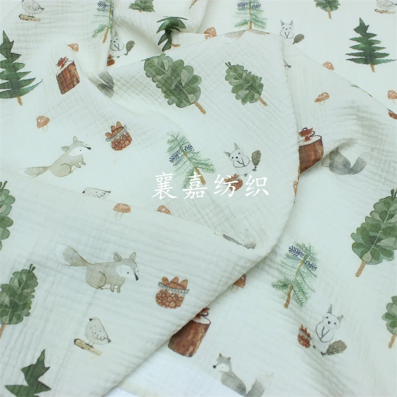 Rabbit and Dog Double-Layer Cotton Gauze Crepe Fabric, Summer/autumn Conditioning Blanket Small Quilt Children's Clothing Cloth