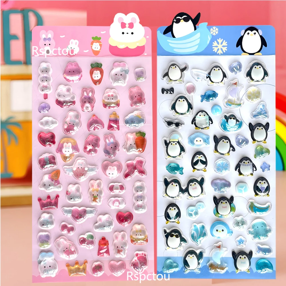 สติกเกอร์คริสตัลลายสัตว์น่ารัก 6 ชิ้น สติกเกอร์การ์ตูน 3 มิติ นูน ลายตลก สำหรับตกแต่งกระเป๋าเดินทาง ตู้เย็น โทรศัพท์มือถือ