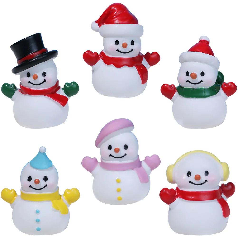 

6pcs Miniature Snowman Statues Christmas Decorations Resin Snowman Ornaments For Home Desktop Tabletop Mantel Xmas Party Garden