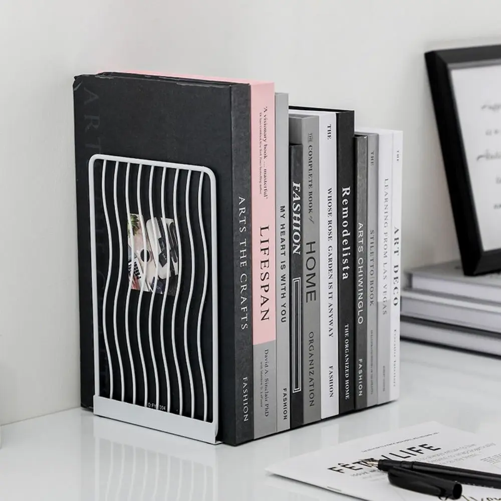 

Nordic Style Hollow Metal Bookends Sturdy Anti-slip Document Holder Space Saving Vertical Magazine Storage Rack Home