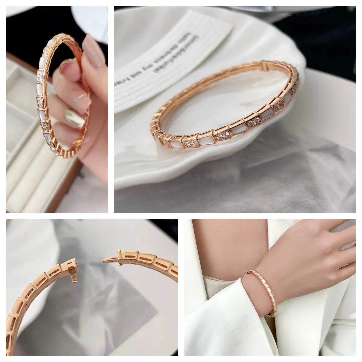 2024 High-Quality Luxury Serpenti Viper Collection: 18K Rose Gold Bangle with Red Malachite