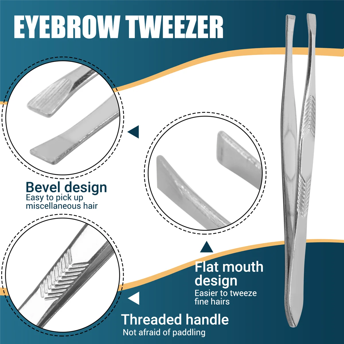 Silver Tone Stainless Steel 3.5" Length Tweezer for Eyebrow