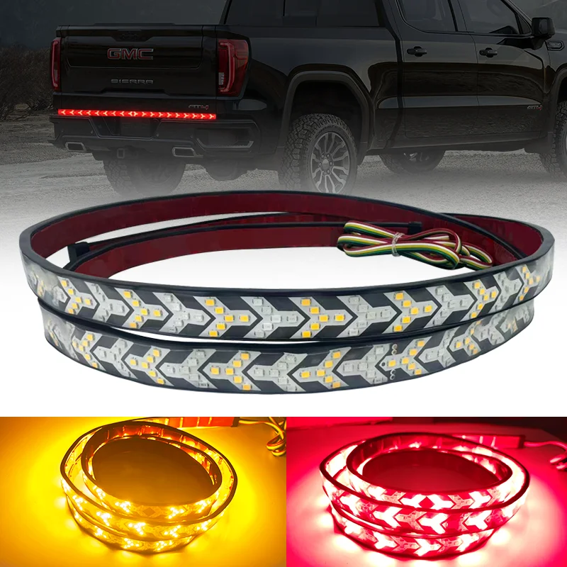 

Car LED Warning Light Red Brake Rear Taillight Dynamic Sequential Yellow Turn Signal Arrow Flexible LED Strip For Pickup Jeep
