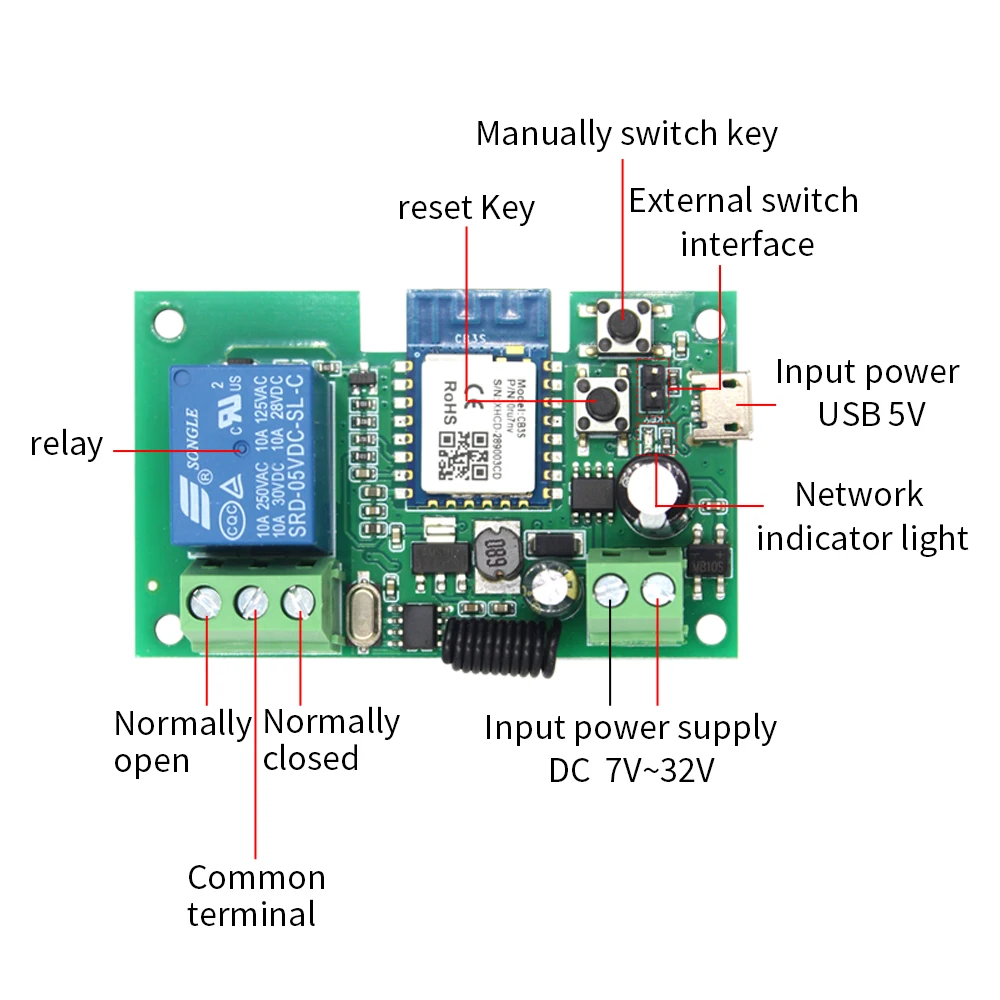 Tuya WIFI Smart Switch Garage Gate Electric Door Access Switch DC/AV 7V-32V 1Channel Pulse Relay Module RF433 App Remote Control