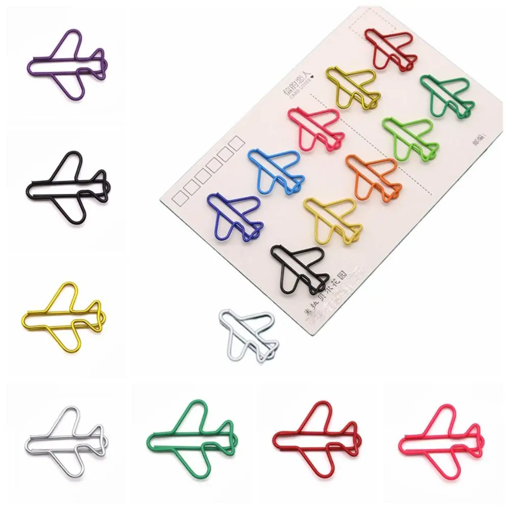 10pcs Metal Memo Airplane Paper Clip Index Bookmark Clip-on Metal Paper Clips Irregular Airplane Shape Creative Bookmark Clip