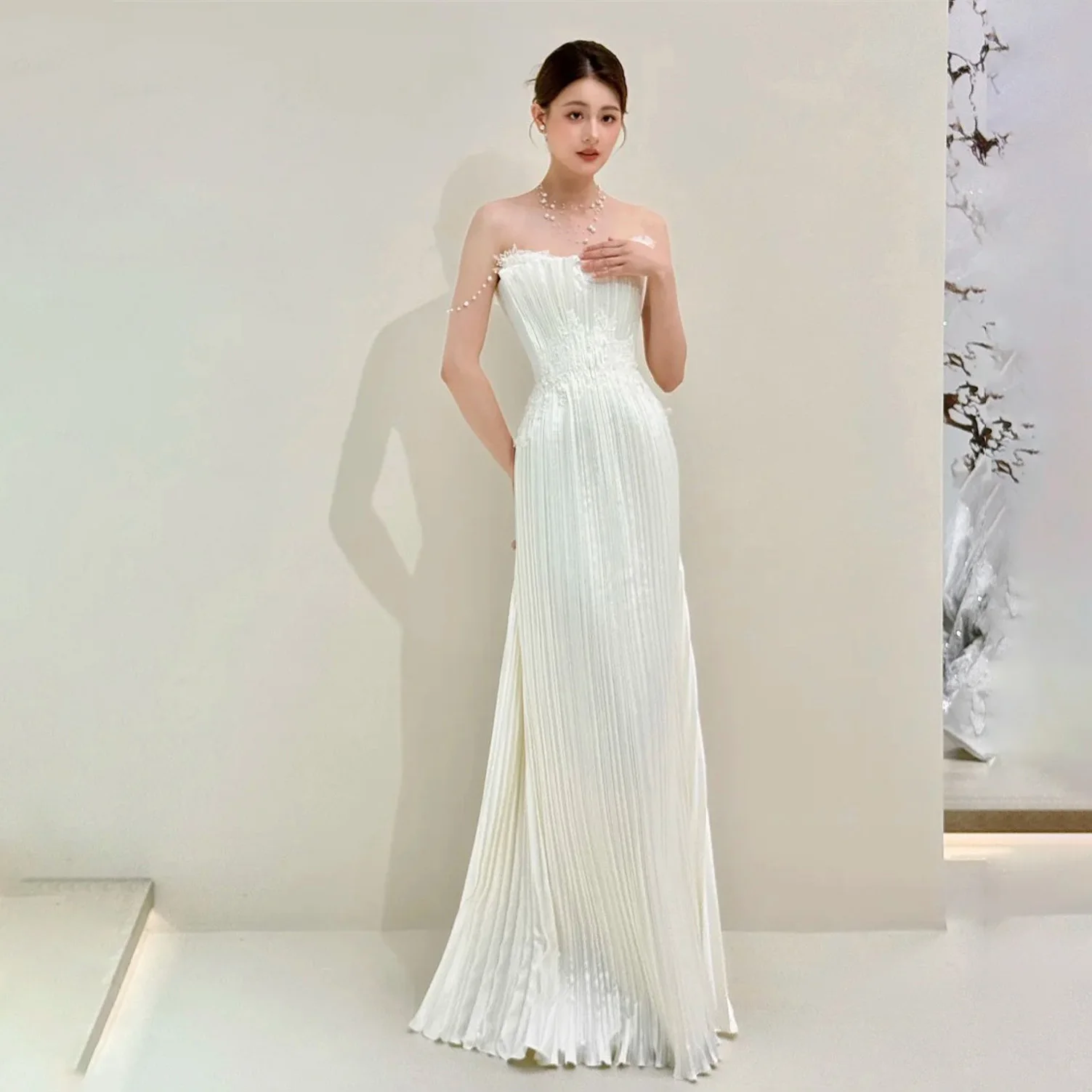 Fancy Ivory Wedding Dres Strapless Nice Beading Bridal Gowns Lace-up Back Accept Custom Made