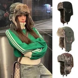 Y2K Girl Winter Fur Bomber Hats Men Russian Ushanka Hat Outdoor Skiing Hunting Trapper Earflap Cap Thicken Warm Skiing Caps HOT