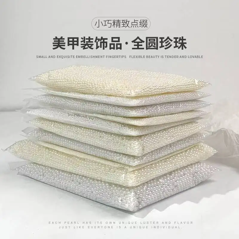 1 worek Półokrągłych/Okrągłych Perłowych Ozdób do Paznokci Vintage Eleganckie Błyszczące Perły Płaskie Ozdoby do Paznokci Białe/Beżowe Koraliki Części do Manicure