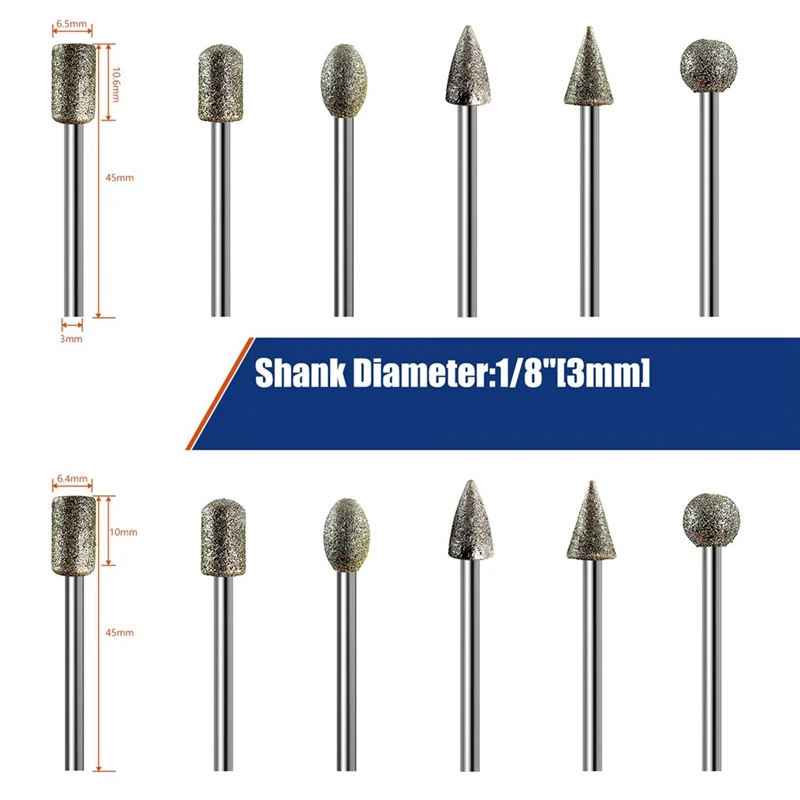 FYBL Diamond for Grinder Bits 1/8 Shank 120-Grit 20Pcs for Dremel Rotary Tool Stone Glass Resin