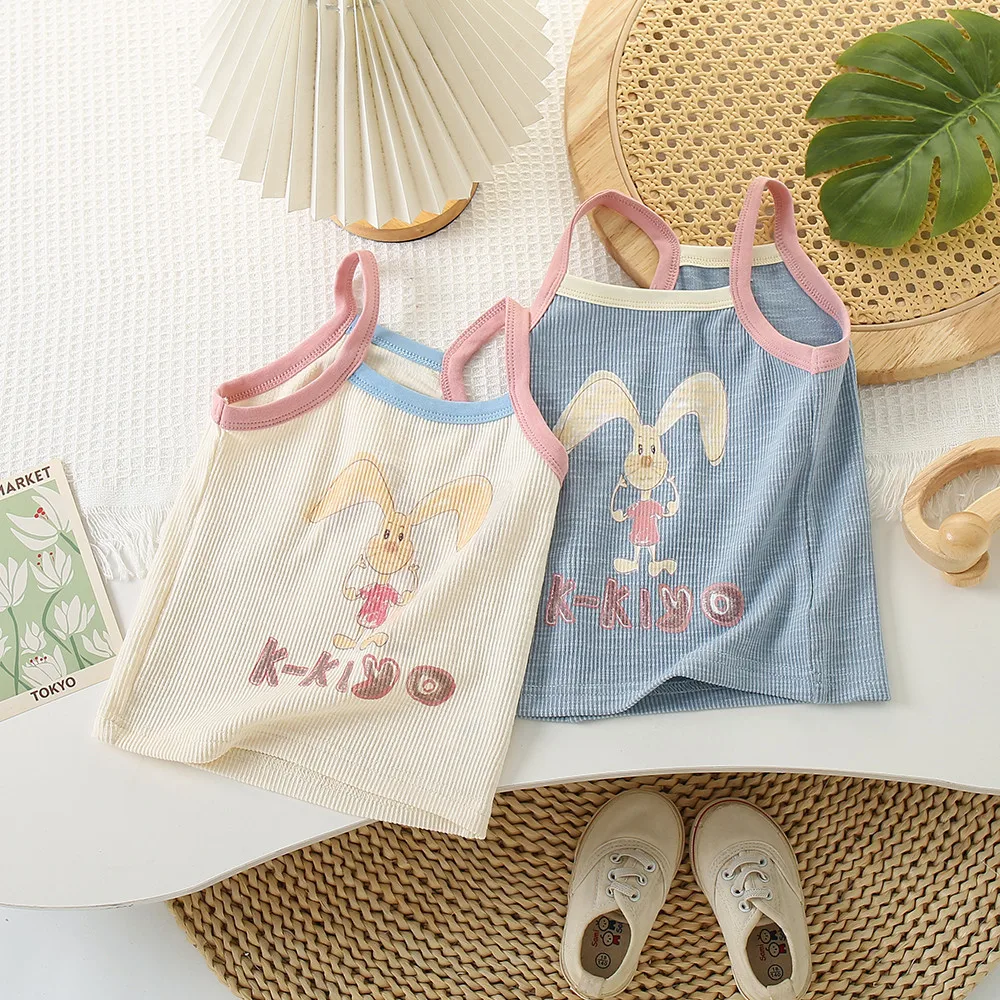 Children's T-Shirts Bunny Print Halter Top Girl Clothes Kids Clothes for 1 To 6 Years Infant Girl Clothes T-shirts