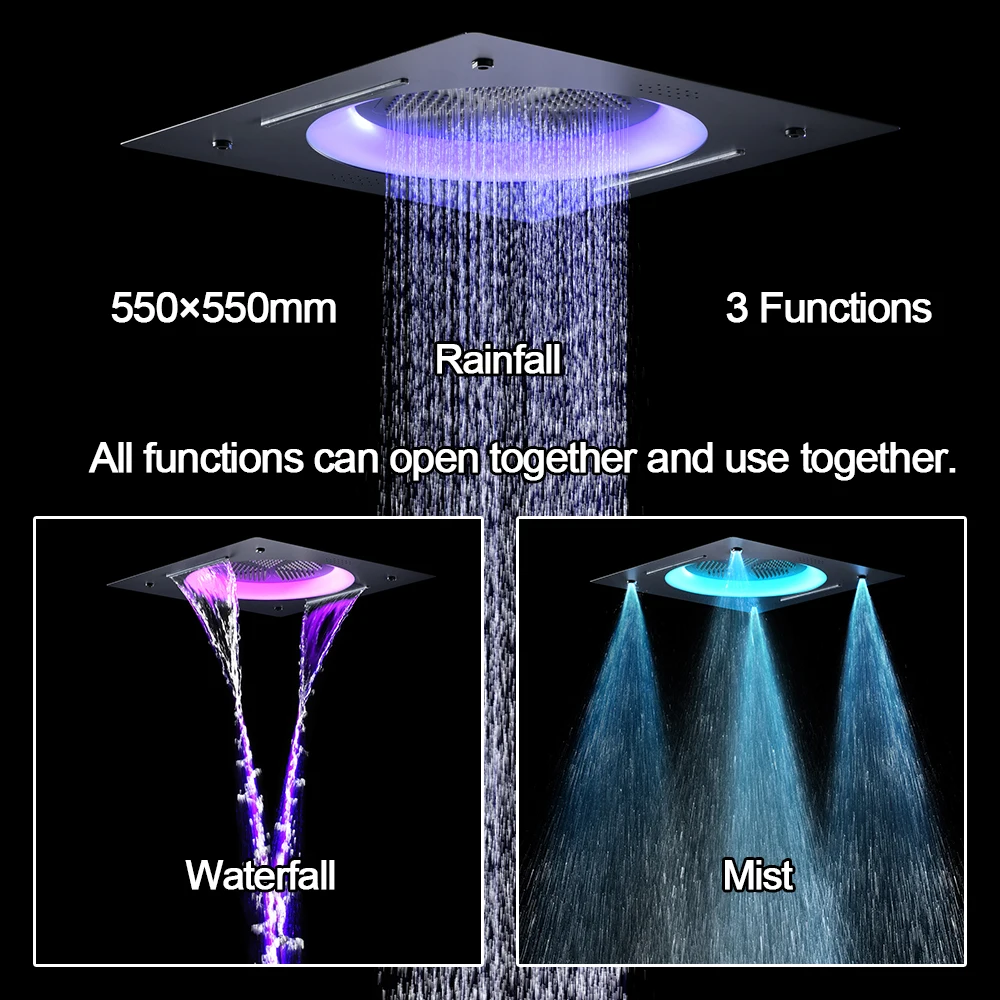 M Boenn Luxurious Shower System Sets Thermostat Mixer LED Shower Head Waterfall High Pressure Bathroom Lavish Showers Experience