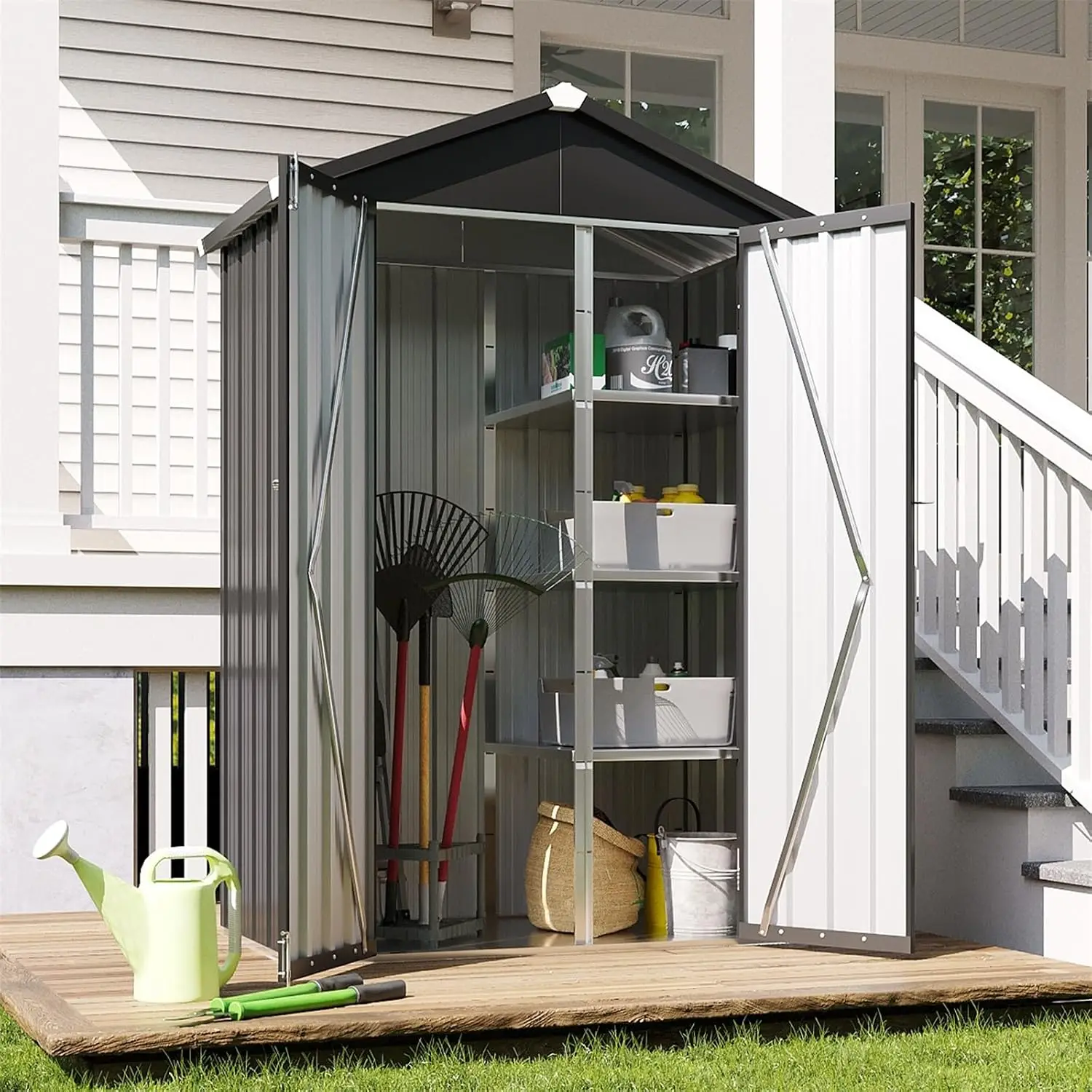 Vertical Outdoor Storage Cabinet 3.5x2ft with Floor & Shelves Metal Garden Shed Tool Locker, Customized