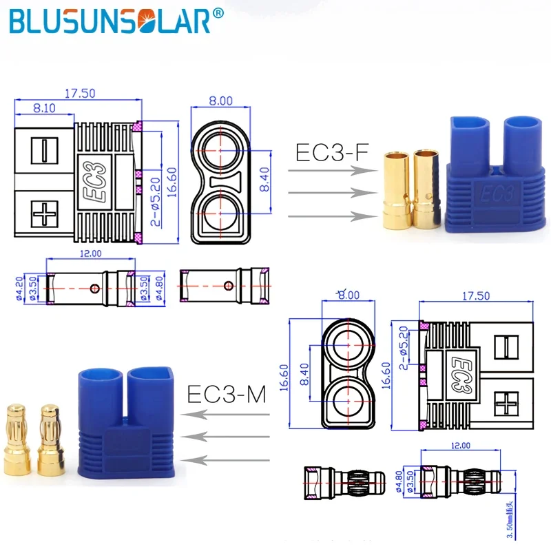 500Sets EC3 Connector 3.5mm Gold Bullet Banana Plug Female Male RC ESC LIPO Battery Electric Motor Airplane Quadcopter Parts DIY