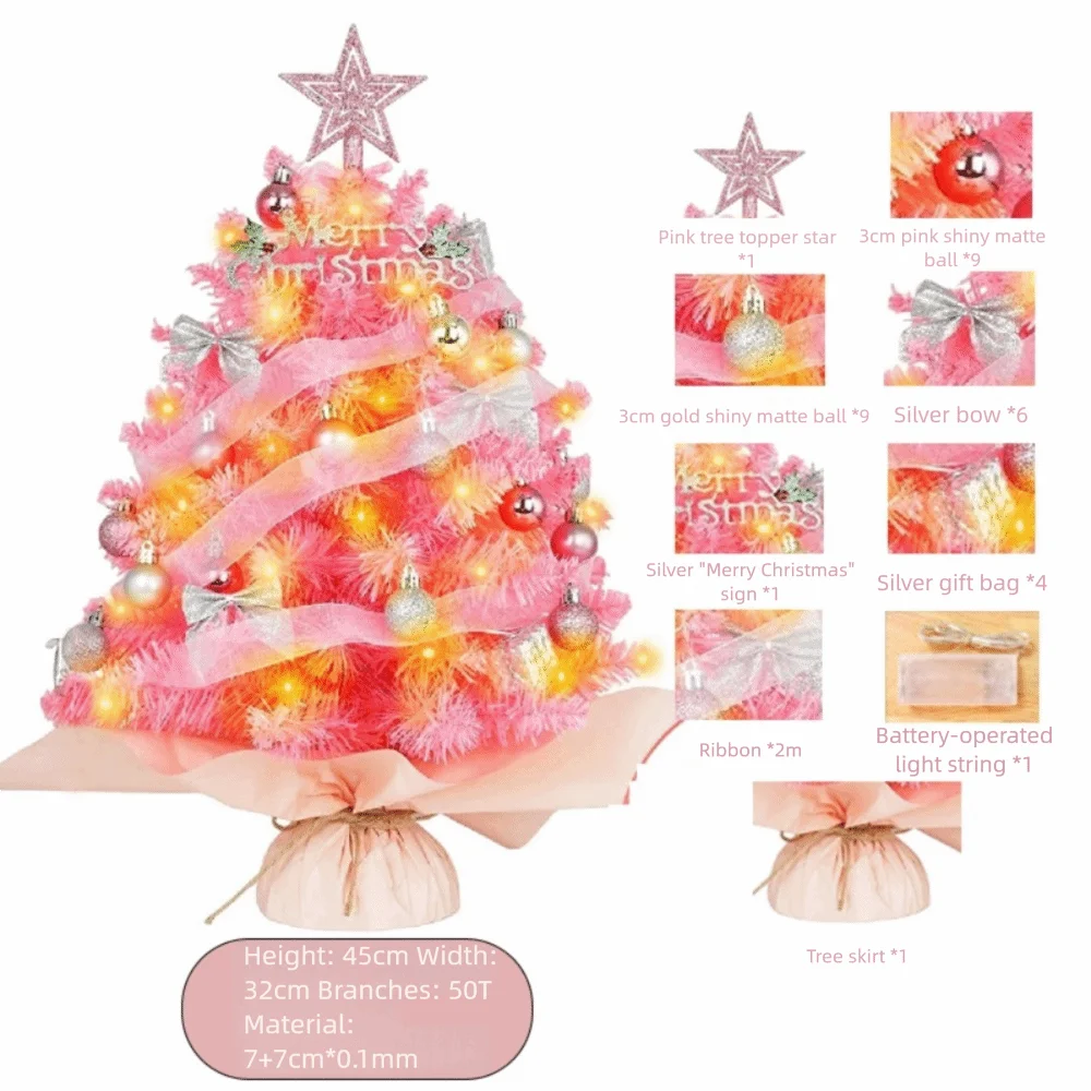 

New 45cm Height Tabletop Christmas Tree Colored Balls PVC Artificial Xmas Tree Mini Christmas Tree Set Home Decor