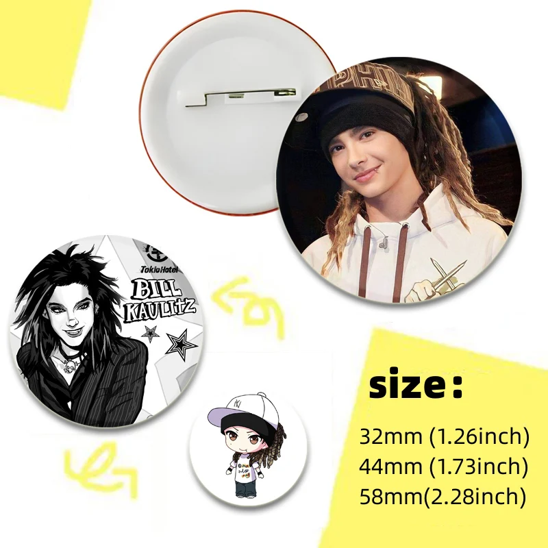 Round Snap-in Brooches Rock Band Lapel Pins Tokio Hotel Bill Kaulitz Badges Fan Collection Accessories Jewelry Handmade Gifts