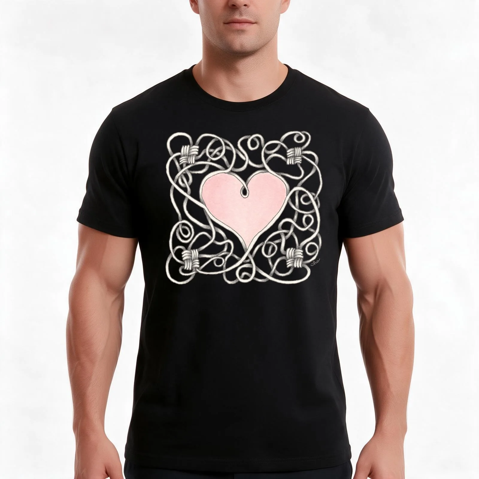 Heart Tied Up in Knots T-Shirt, Summer Casual Cotton Tee, Oversized Streetwear Tops, Vintage Graphic Print, Unisex Men Women