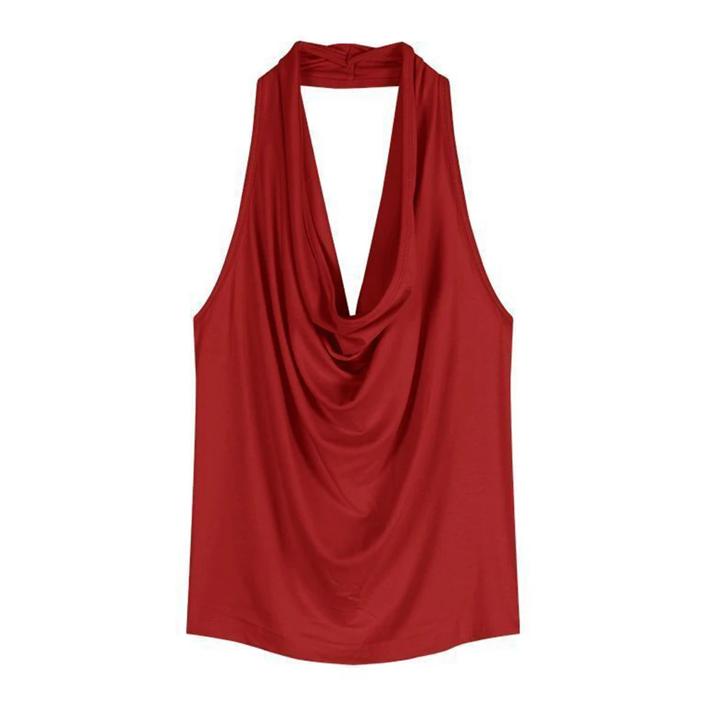 

Daily Casual Wear Vest Black Black Halter Neck Vest All Seasons Basic Style Casual Wear Loose Fit Casual Outings