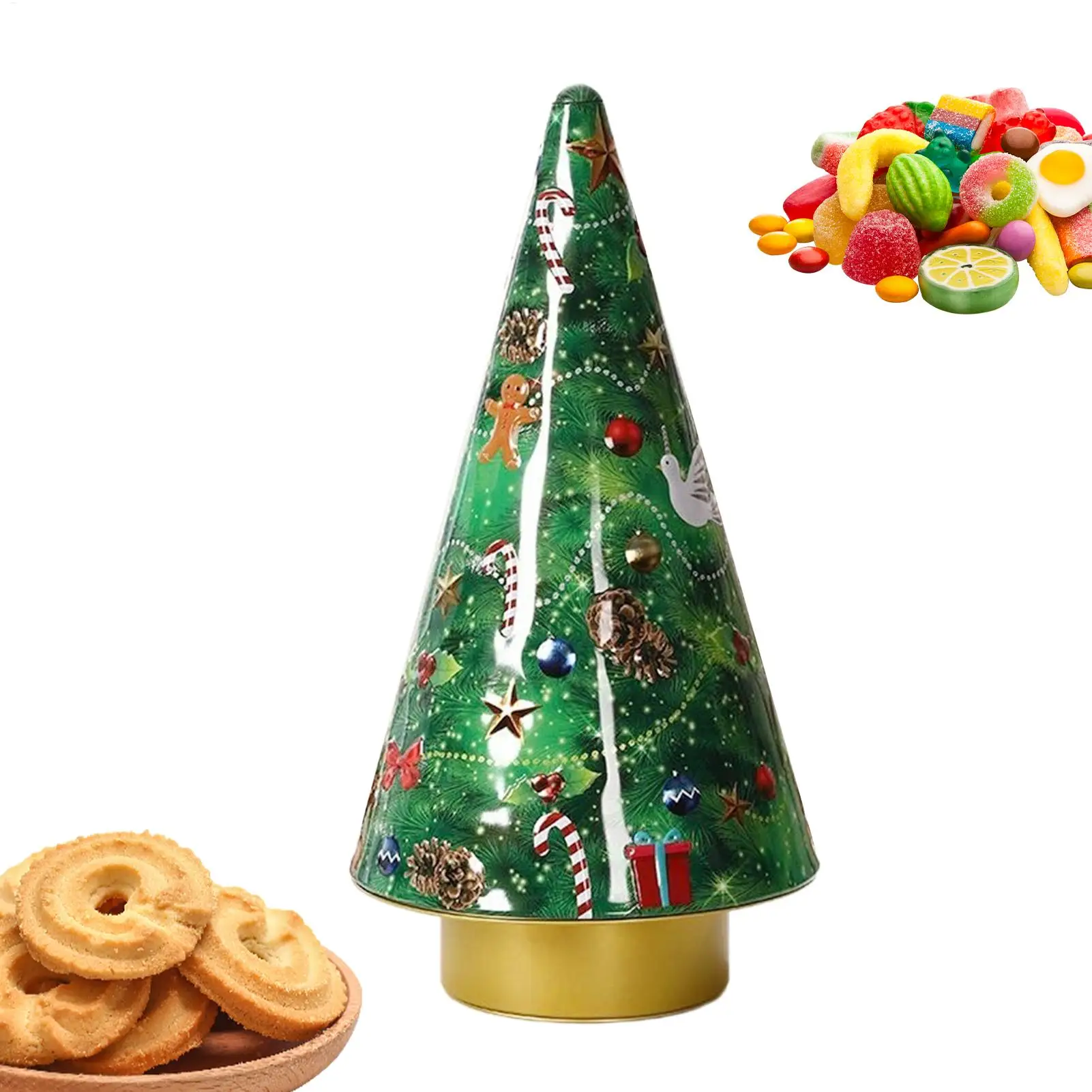 Christmas Cookie Tins Tree Snack Box with Music Holiday Chocolate Jar Cartoon Print Kids Gift Box Candy Biscuits Container