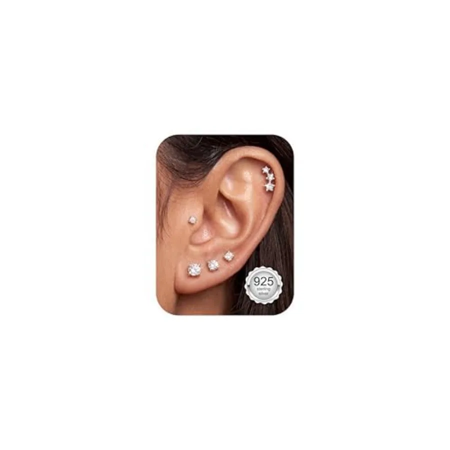 

S925 Sterling Silver Stud Earrings for Women Hypoallergenic 14K Gold Plated Cubic Zirconia Small Earring Set Multiple Piercing