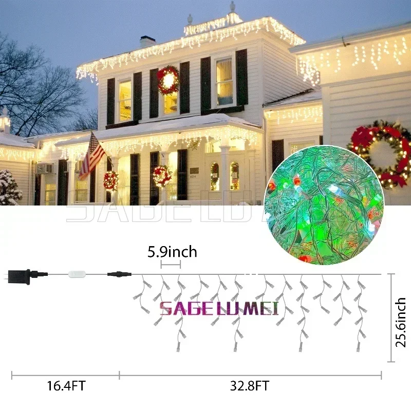 Outdoor Waterproof LED Curtain Lcicle Lights Smart APP DIY Remote RGBIC Fairy String Lights Christmas Decoration Yard Eave Light