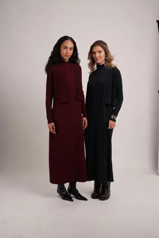 AS AW26 V-Neck cableknit cardigan + ribbing mockneck dress maxi length match for lady wear