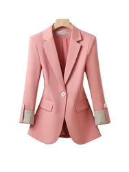 Autunno inverno moda ufficio signore Blazer cappotto donna rosa kaki nero femminile lavoro lavoro indossare giacca formale