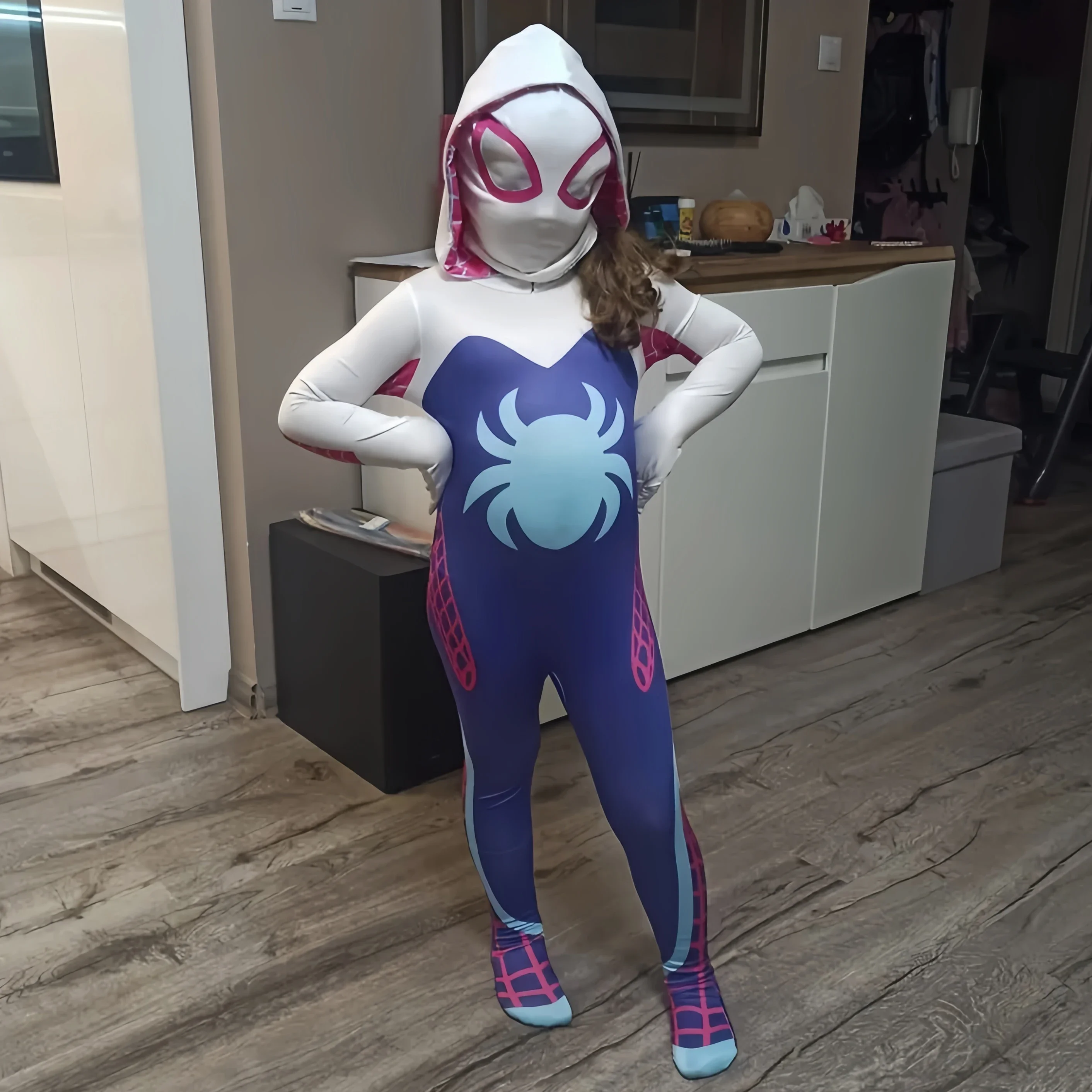 متوفر في المخزون جوين ستايسي سبايدر زي ارتداءها بذلة الكبار هالوين تأثيري زي حفلة الخيال فستان قناع هوديس البدلة #2