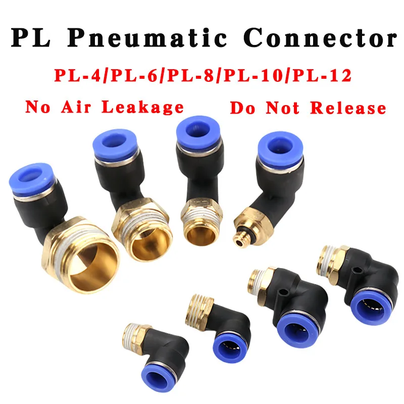 

5PCS PL Series Pneumatic Quick Elbow Air Fitting Push In 4/6/8/10/12mm to M5,G1/8,G1/4 Male Thread Right Angle Quick Connector