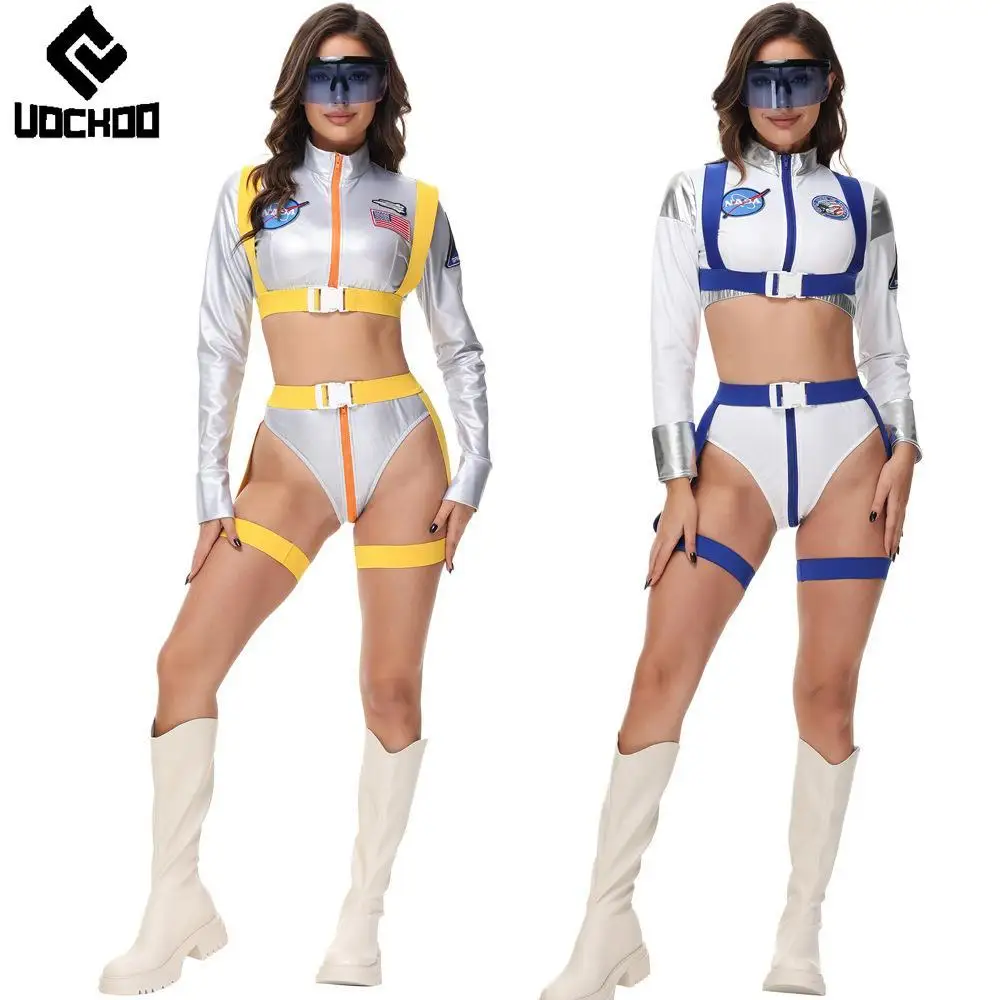 

Женский комплект из двух предметов на Хэллоуин, сексуальные топы, косплей костюм космонавта, карнавальный наряд для взрослых, забавная музыкальная одежда для вечеринок