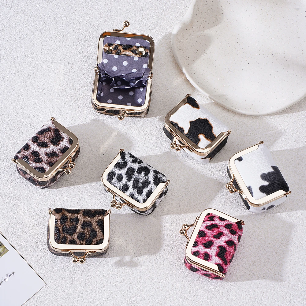 High Quality Women Coin Wallets Cow Stripe New Simple Coin Pocket Ring Necklace Jewelry Case Leopard Print Pattern Female Purses