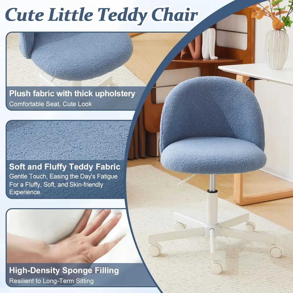 Candy Chair-Petite chaise de bureau confortable sans accoudoirs avec roues, vanité avec support lombaire, peluche réglable, jolie chaise à bascule roulante