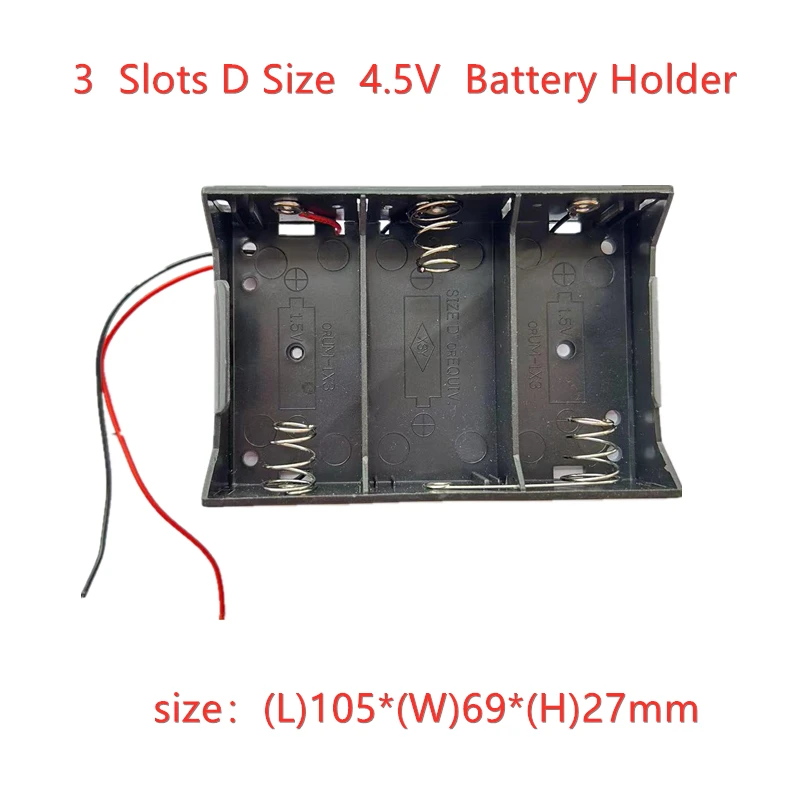 Caja de soporte de batería recargable, celda con cables, duradera, tamaño D, 1,5 V, 3V, 4,5 V, 6V, 1, 2, 3 y 4 ranuras