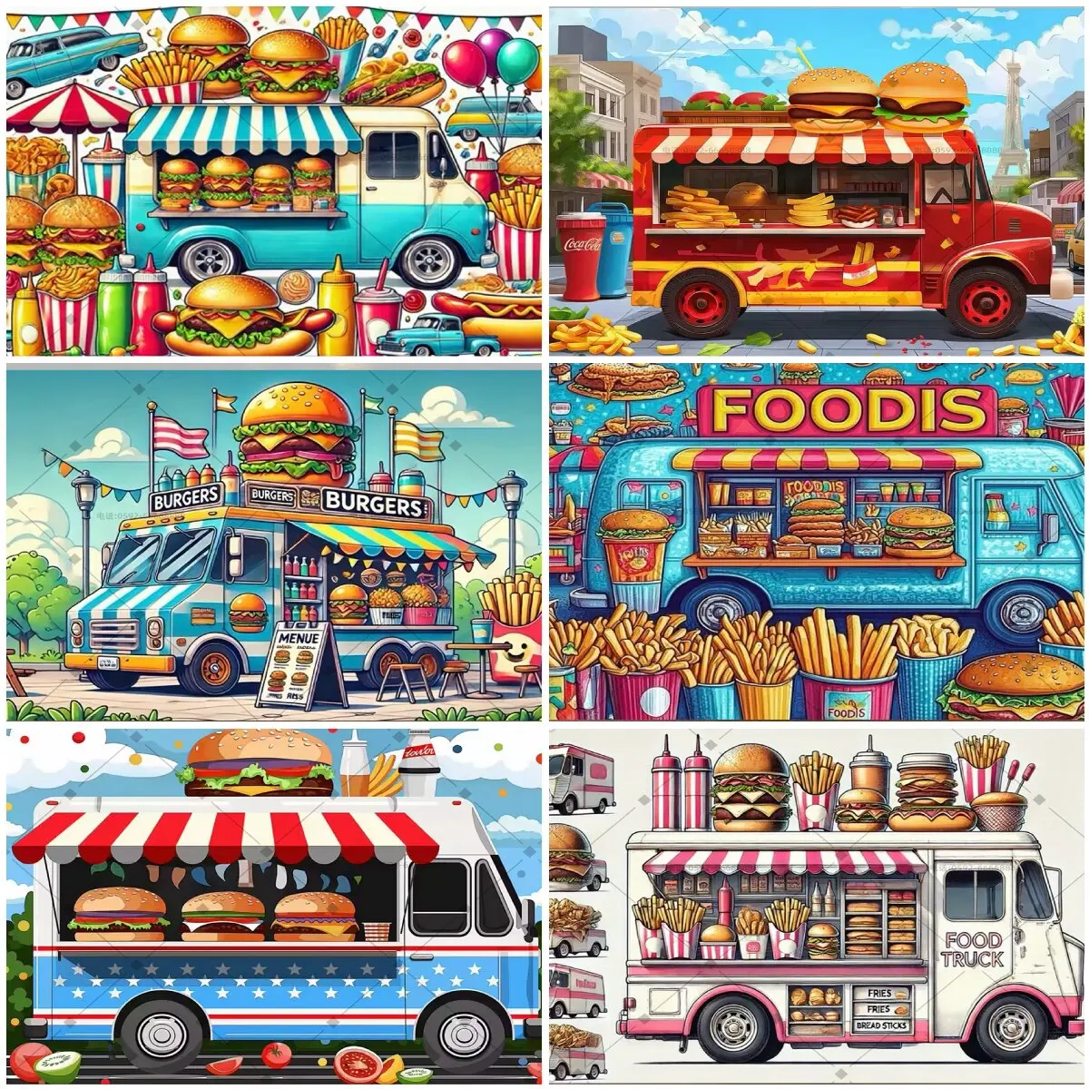 

Vivid Hamburger Cart Fast Food Cart Backdrop Suitable For Camping Gatherings Studios Home Garden Decor Other Scene Banner