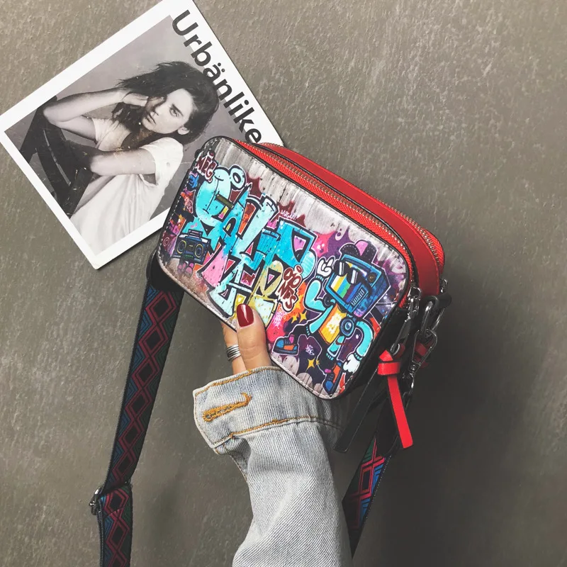 Urban Graffiti Art Sling Bag Trendy PU Crossbody Bag with Adjustable Strap for Daily Casual Use for Women