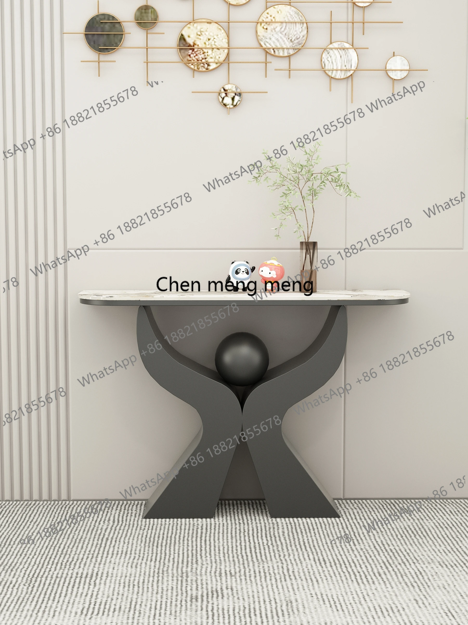 B567 Italian light luxury rock slab entrance table against the wall, simple modern decoration, end view table, shelf