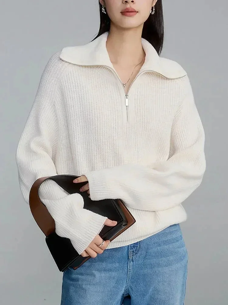 

Female Warm Turtleneck 2025 Winter Autumn Oversized Sweater Women Loose Casual Lapel Zipper Pullover Long Sleeve Pullovers