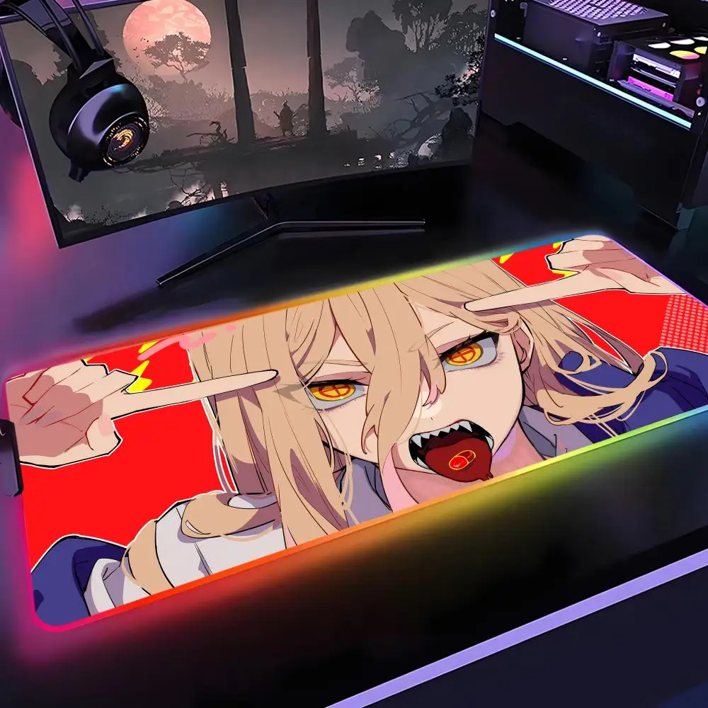 1Pc RGB Cool Anime Girl Gaming Mouse Pad, Large Non-Slip Desk Mat with Vivid Red Art Print for Gamers, Office & Home