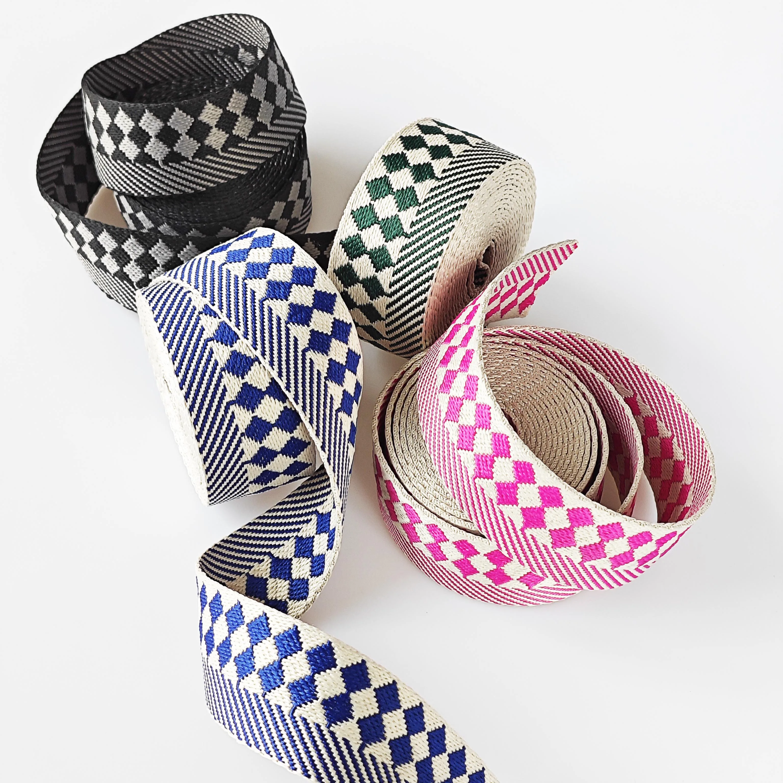 3 Yard 1.5 inch/3.80cm Double Check Pattern Jacquarded Webbing Strap For Purse Bag DIY Crafting