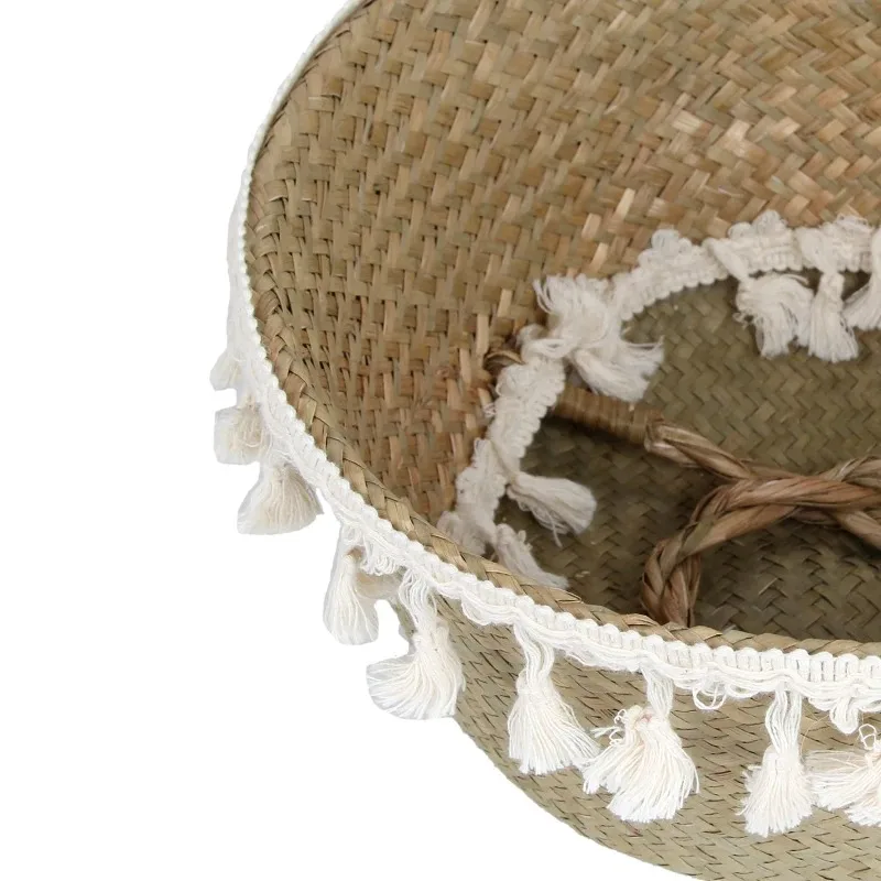 Artesanal Decoração Boho Cestas De Vime, Armazenamento, Dobrável, Palha, Rattan, Barriga De Ervas Marinas, Jardim, Vaso De Flores