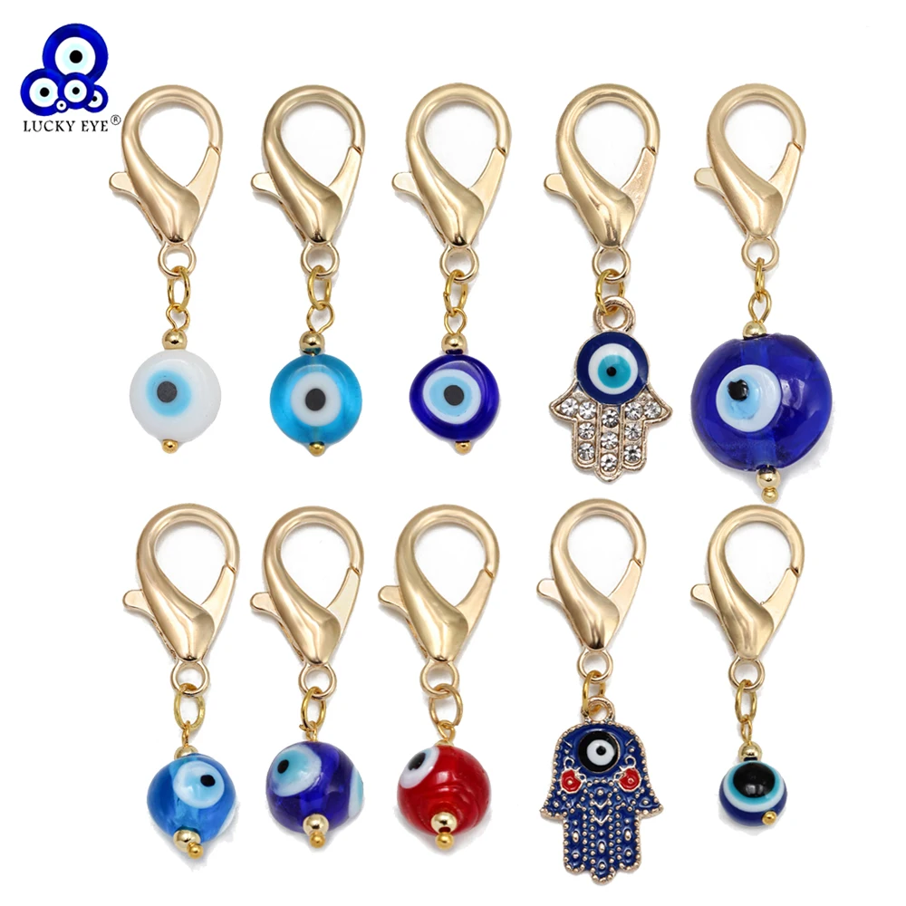 Lucky Eye-Ensemble de porte-clés en perles de mauvais œil turc, alliage rond, clé à main de Fatima, porte-clés de voiture JOBag, 3 pièces/ensemble