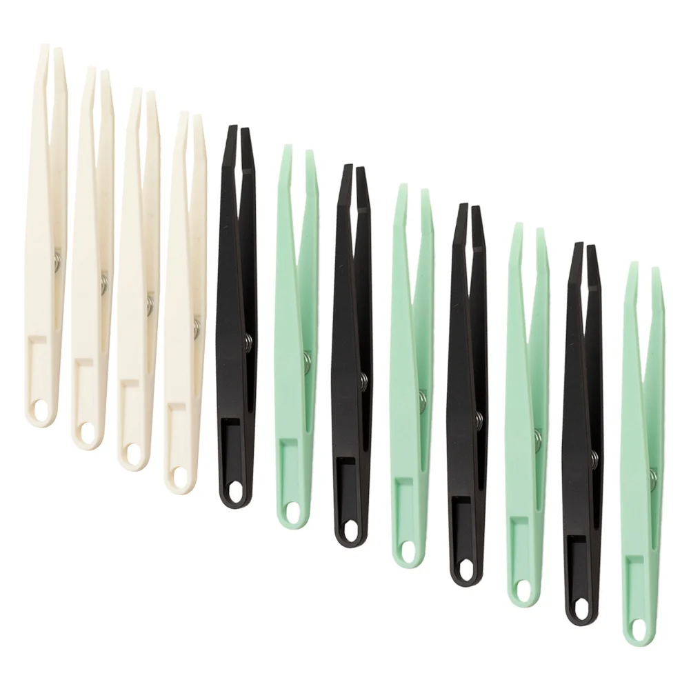 

12pcs Precision Tweezers Craft Beads Flat Head Forceps Sticker Stamp Tongs Hobby Jewelry Tools Plastic ABS Non Slip H
