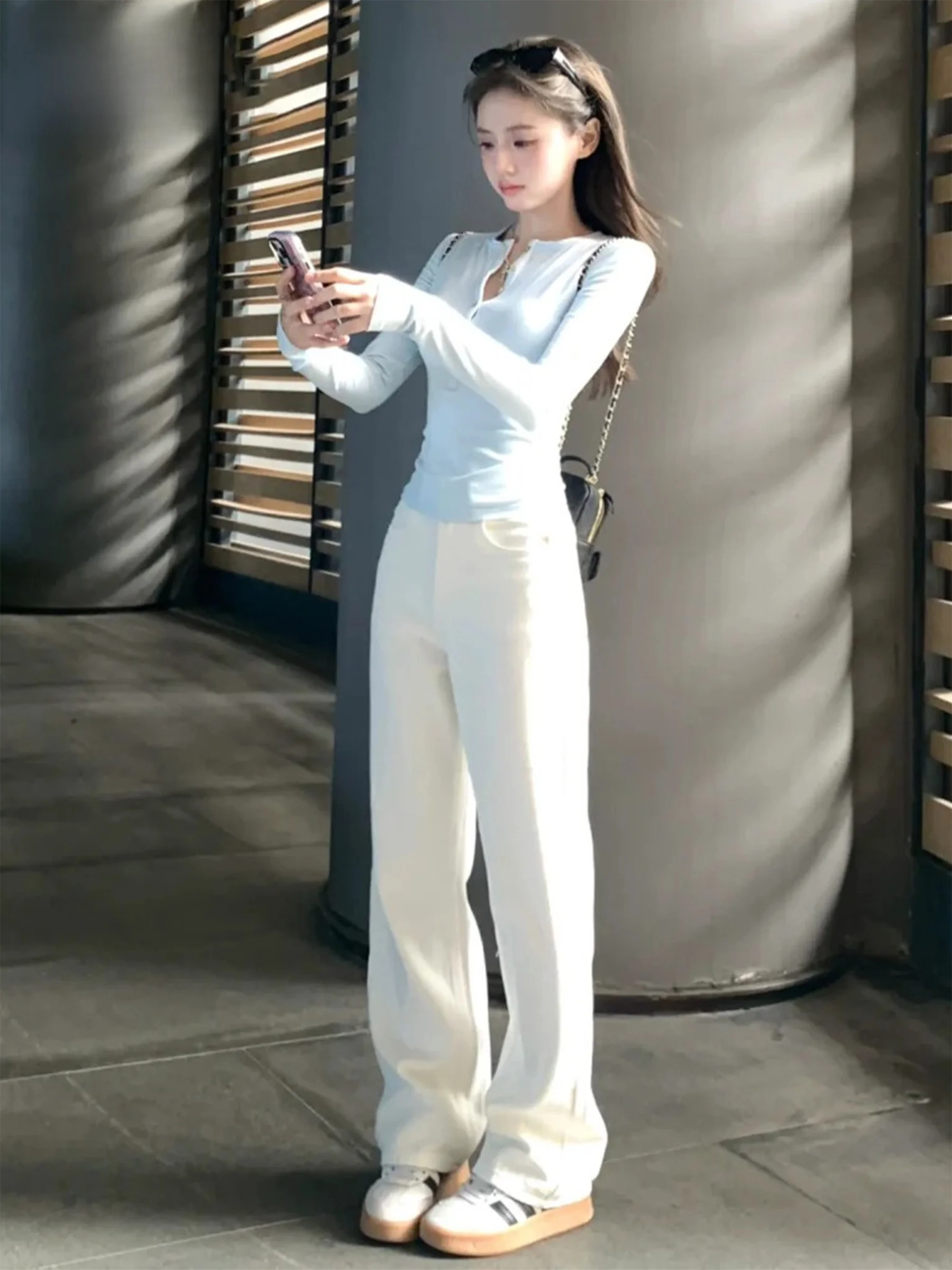 

Женские джинсы с высокой талией и широкими штанинами, узкая модель, белые, летние, новый стиль, свободные прямые брюки-трубы, повседневные, в американском стиле