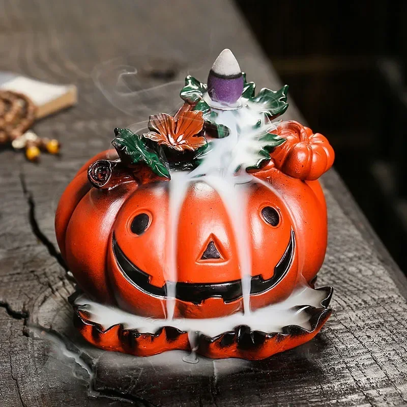 

Creative Halloween Pumpkin Ceramic Backflow Incense Burner Ornament Bedroom Home Yoga Decoration Crafts(Without Incense)